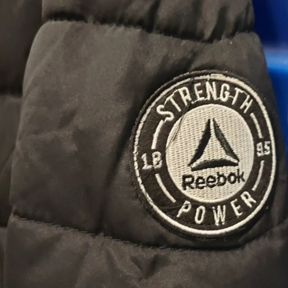 Reebok Large Black Wooley Reversible Jacket Strength Power Puffer warm lined - Picture 4 of 7